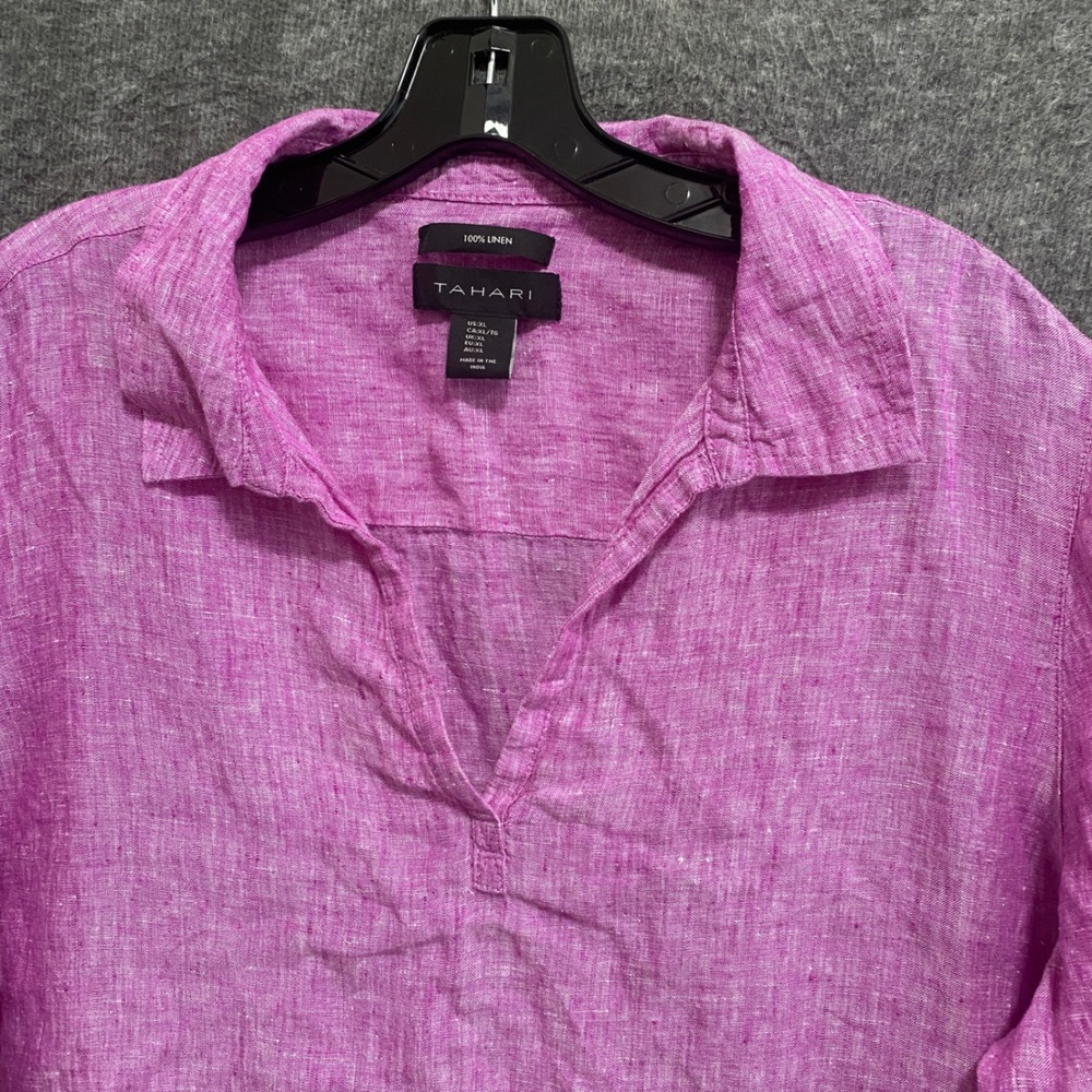 Tahari Linen Tunic Top Women XL Purple Beach Coastal Lagenlook Resort Minimalist - Picture 3 of 9